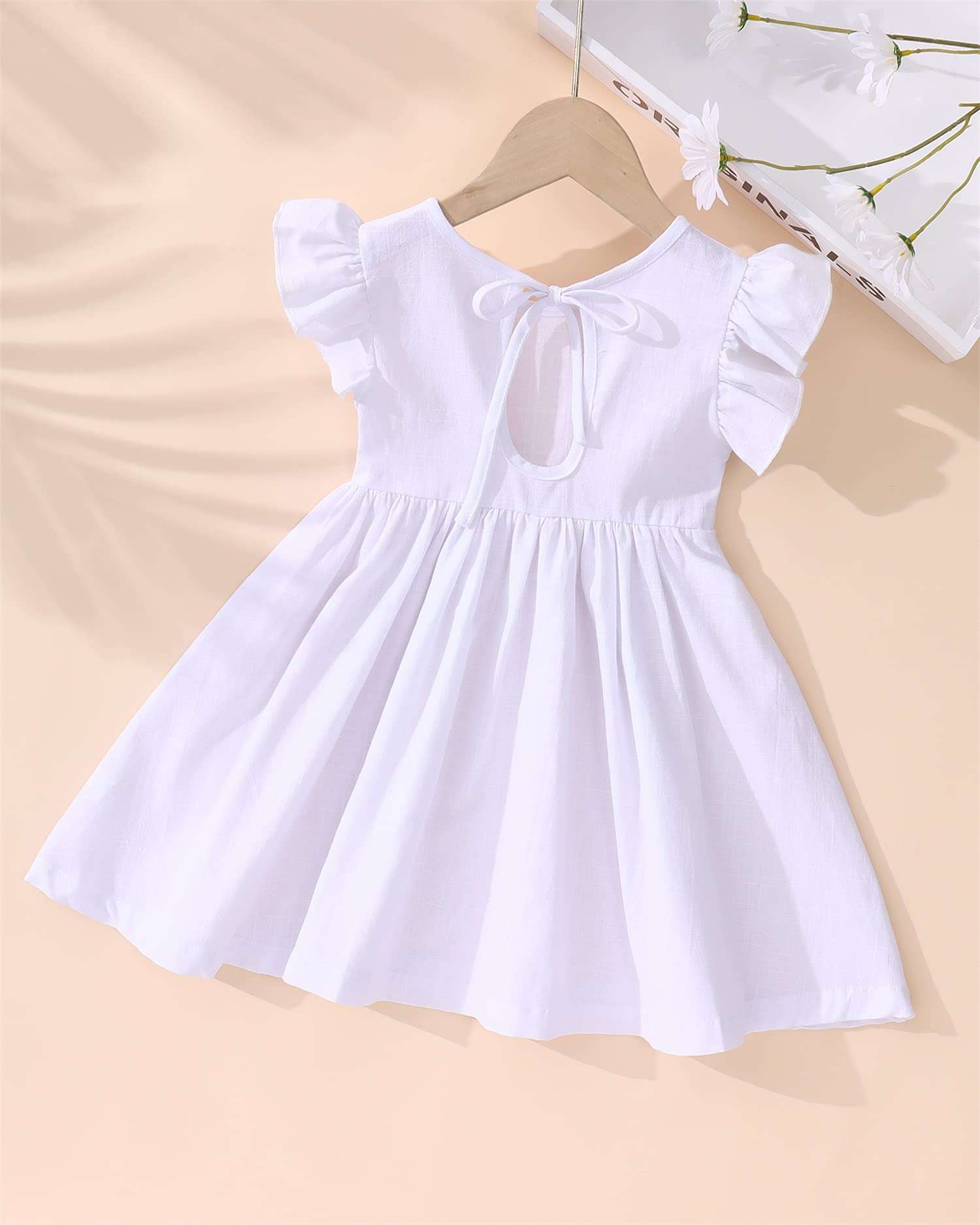 Toddler Baby Girl Dress Summer Cotton Linen Ruffle Halter Sleeveless Kids Casual Beach Party Dresses 2-7 Years (White, 4-5T, 4_Years) 5