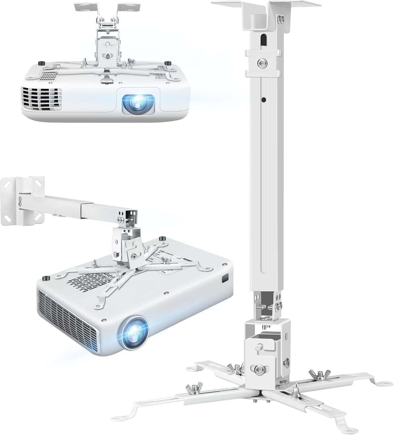 2-Be-Best Upgraded Projector Ceiling Mount Adjustable Projector Wall Mount Max Load Capacity 42 LBS / 19KG Ceiling Projector Mount Universal White 1