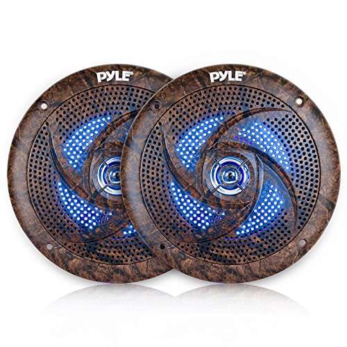 Pyle 6.5 Inch Marine Speakers - 2 Way IP44 Waterproof and Weather Resistant Outdoor Audio Stereo Sound System with Built-in Led Lights, 240 Watt Power and Low Profile Design - 1 Pair - PLMRLE64DK
