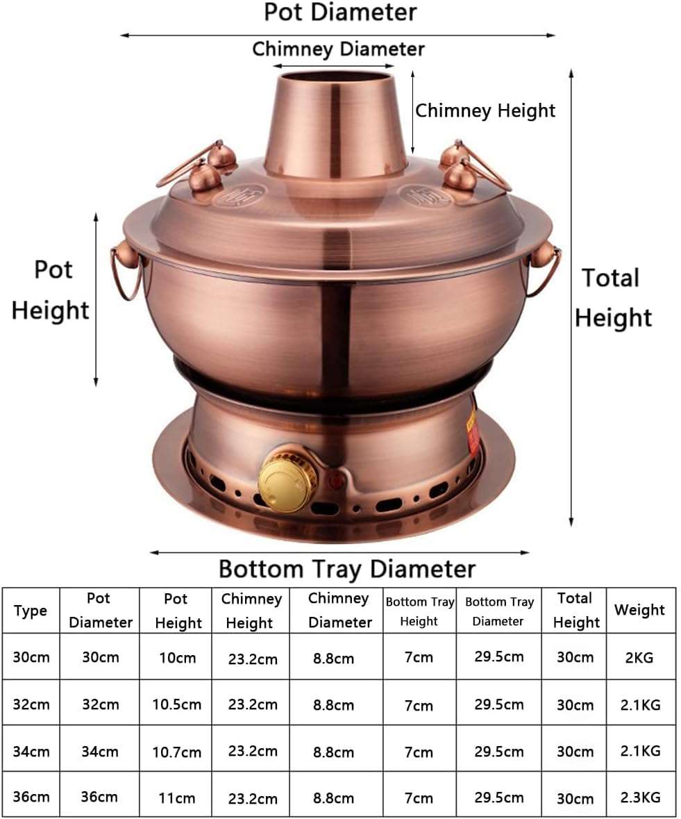 Traditional Chinese Copper Hot Pot, Vintage Copper Shabu Hot Pot Pan, Food Grade Stainless Steel Charcoal Shabu Hotpot Cooker Chinese Traditional Stew Pot Soup Pot Cookware(Rose,36cm) 6
