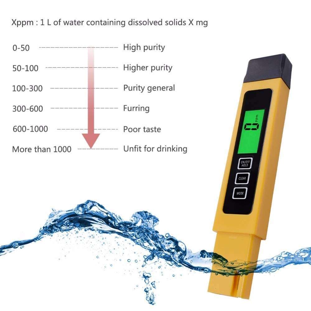 CHUNSHENN Portable Moisture， Portable Scientific Water Quality Purity, 0-9990 ppm,3 in 1, LCD Digital TDS 3 Meter, TDS, EC and Temp Meter, Reverse Osmosis 2