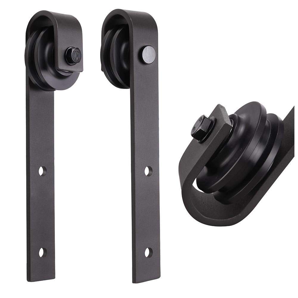 2Pcs Coffee Color Steel Sliding Barn Roller Interior Wood Door Wheel Set Hardware Hangers Replacement I Shape for 1/4" Thickness Flat Rail 3