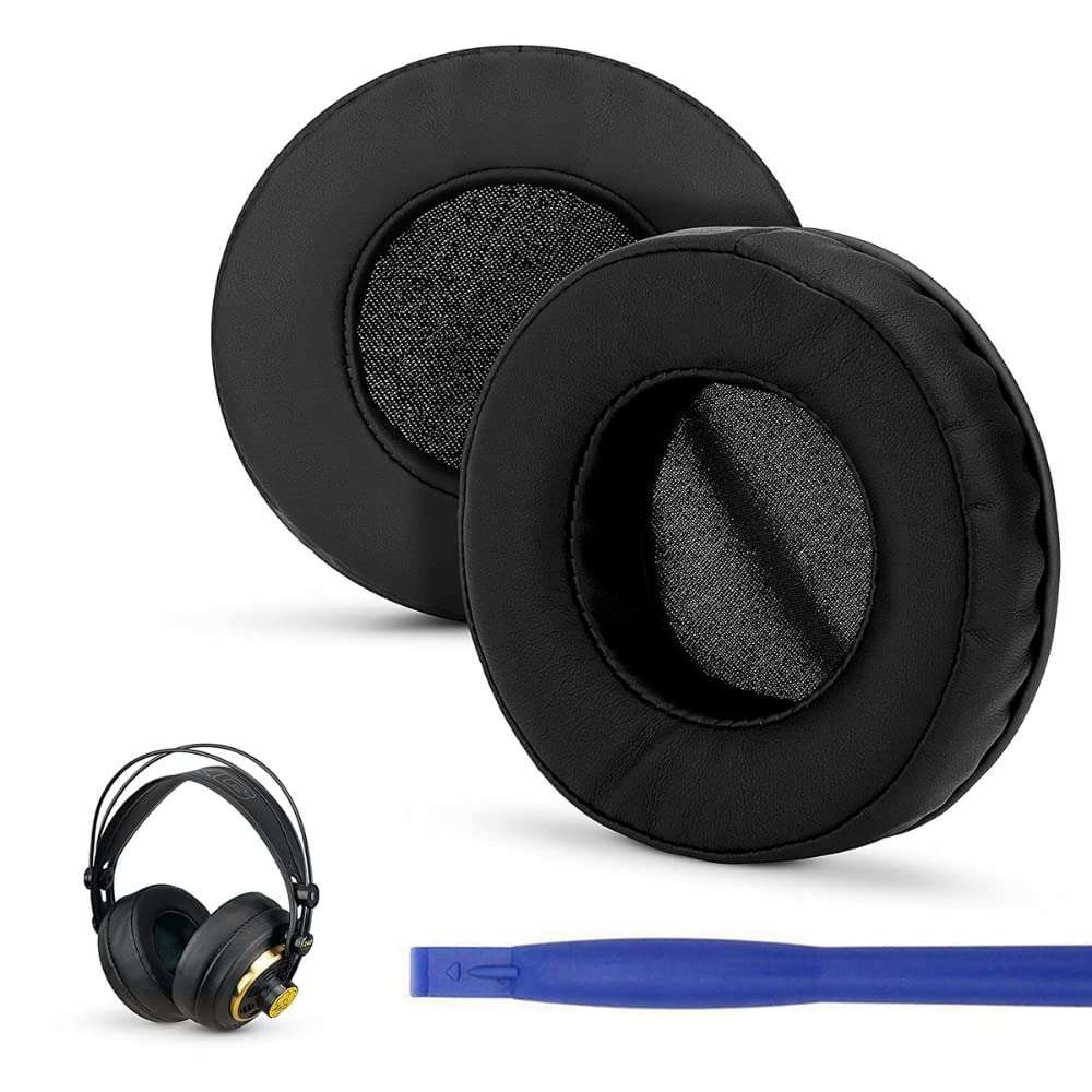 Crysendo 100mm Headphone Cushions Round Replacement Memory Foam + Protein Leather Headphone Ear Cushion | Suitable for Many Other Large Over The Ear Headphones (Black)