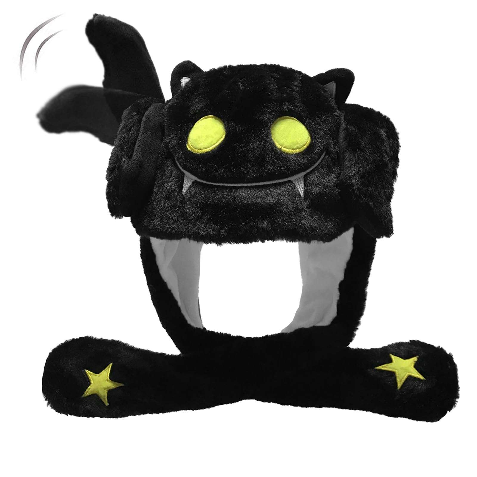 Frxvuc Ear Moving Jumping Hat Funny Plush Ghost Hat Unisex Earflaps Movable Ears Hat Cosplay Halloween Christmas Party Hat (Black) 1