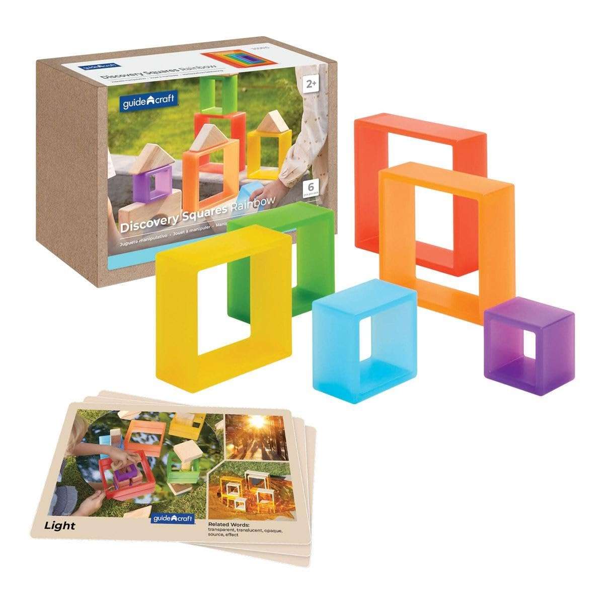 Kaplan Early Learning Discovery Squares - Rainbow - 6 Pieces | Toddler Stacking and Sorting, Nesting Toys | Indoor/Outdoor Montessori Preschool Block Play