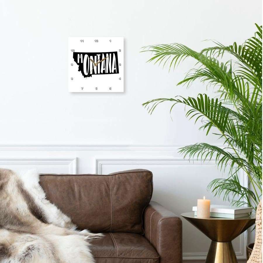 3dRose Wall Clock Silent - 13 inch - Montana Written Inside The State. White Background. - Stamp City - Typography 2