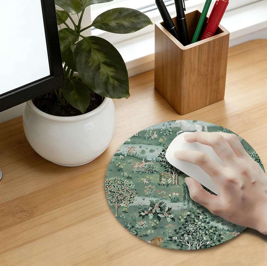 WOOGCHEIR Vintage William Morris Enchanted Forest Mouse pad,Aesthetic Mouse Pad, Dark Green Mousepad for Women Desk Accessories Retro Flowers Mousepad,Aesthetic Office Supplies,7.9x7.9 Inch 6