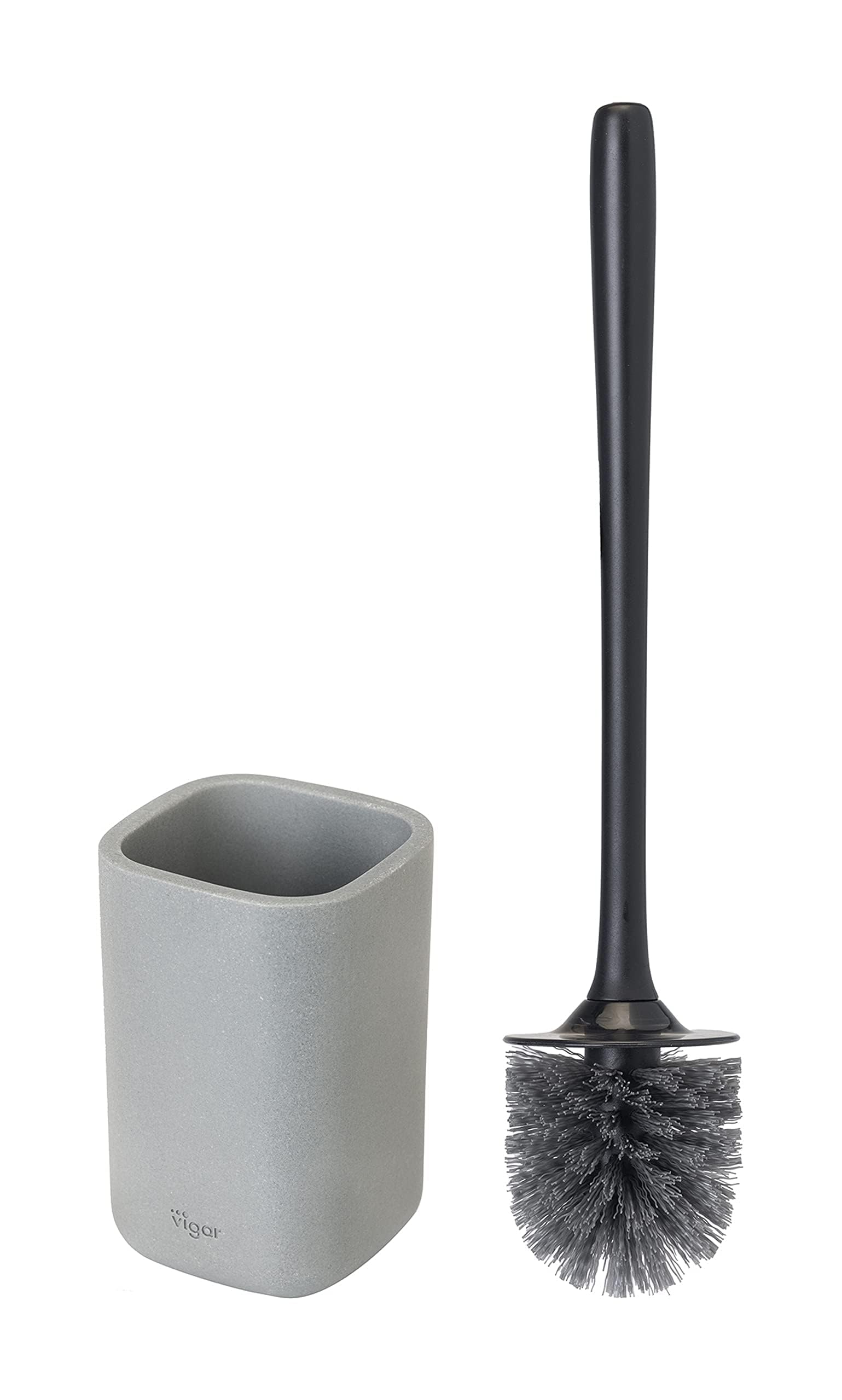 Vigar Zense Collection Concrete Toilet Brush and Holder Set, for Modern Luxury Bathroom, Fine Polyresin Stone 4