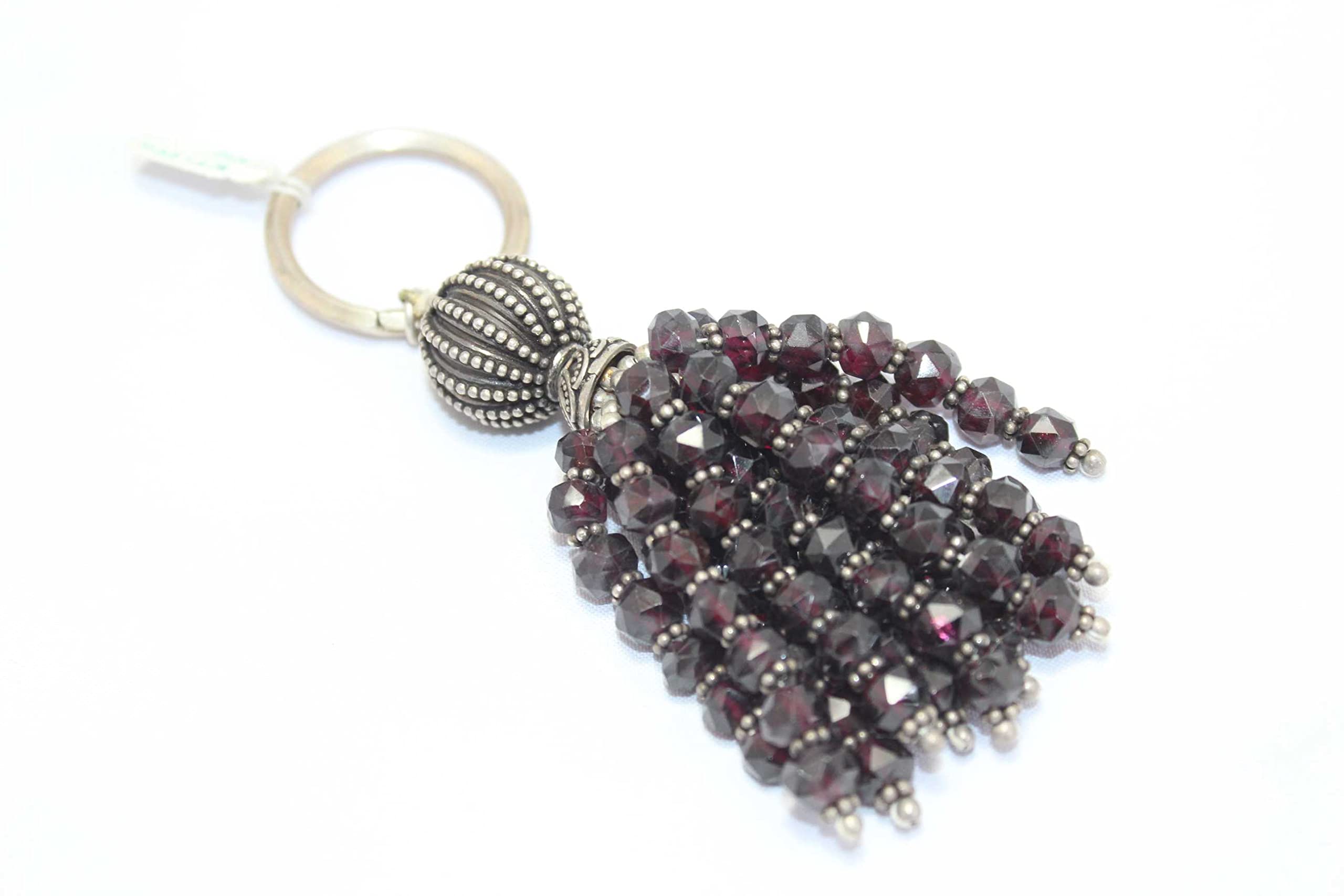 PH Artistic Key Chain 925 Solid Sterling Silver For Charms Key Holder Garnet Gem Stone D36 5