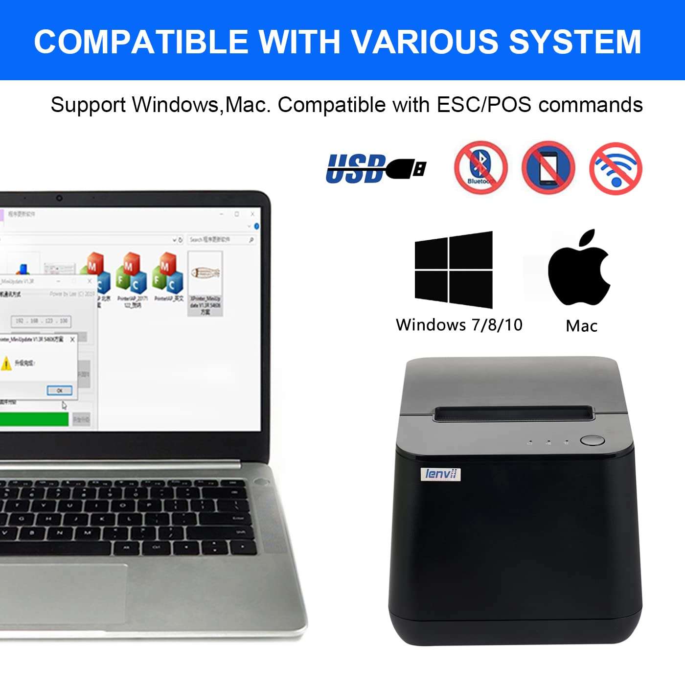 LENVII LV-R380 80MM POS Thermal Printer with Auto Cutter POS Receipt Printer, USB & LAN Port,Compatible Windows & Mac use for Retail Store/Supermarket/Kitchen/Clothing Store 4