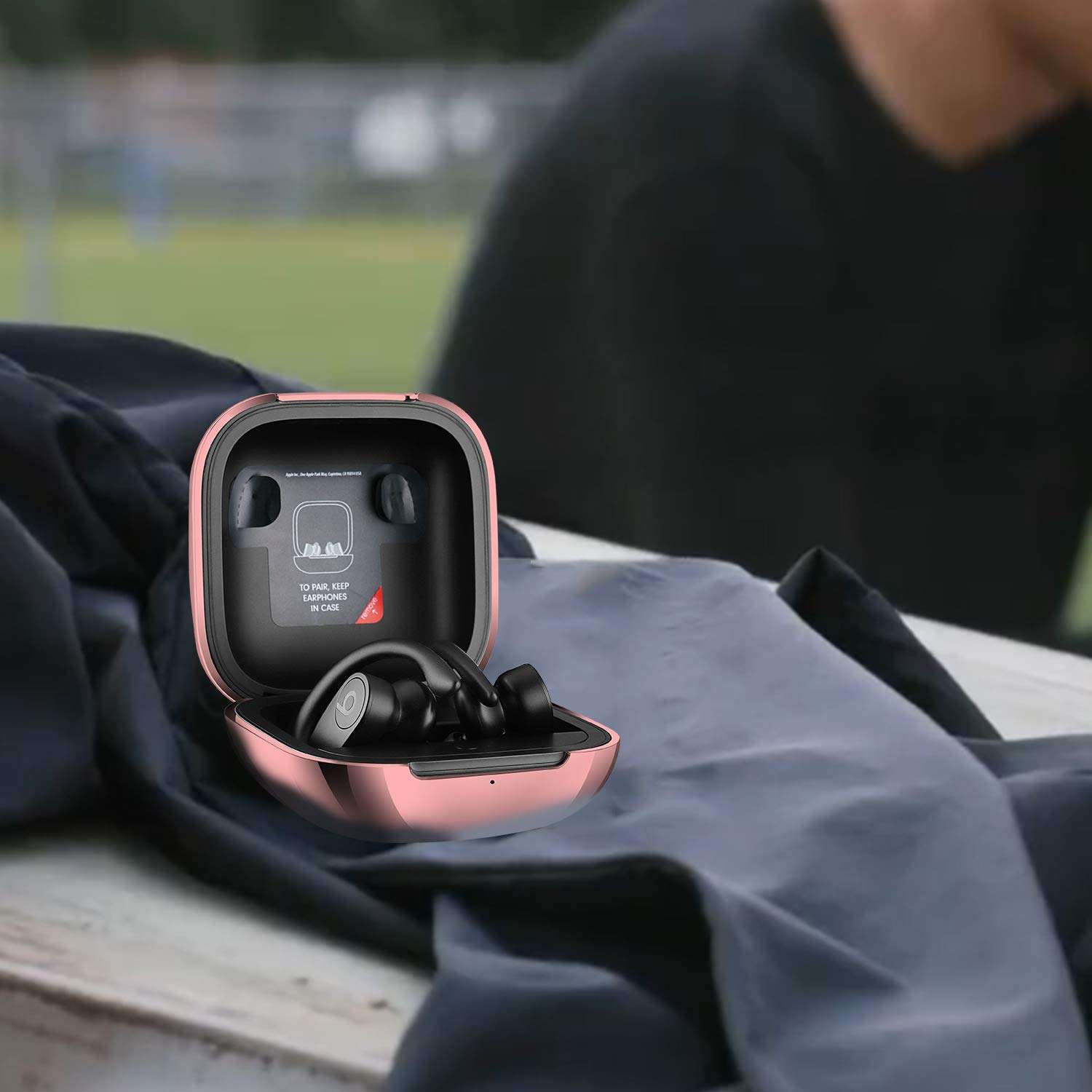 Hanlesi Case Compatible for Powerbeats Pro Case, Protective Case Compatible with Beats Powerbeats Pro Sport Headphones Carrying Case Anti-Lost Shockproof Cover with Carabiner(Rose Gold) 6