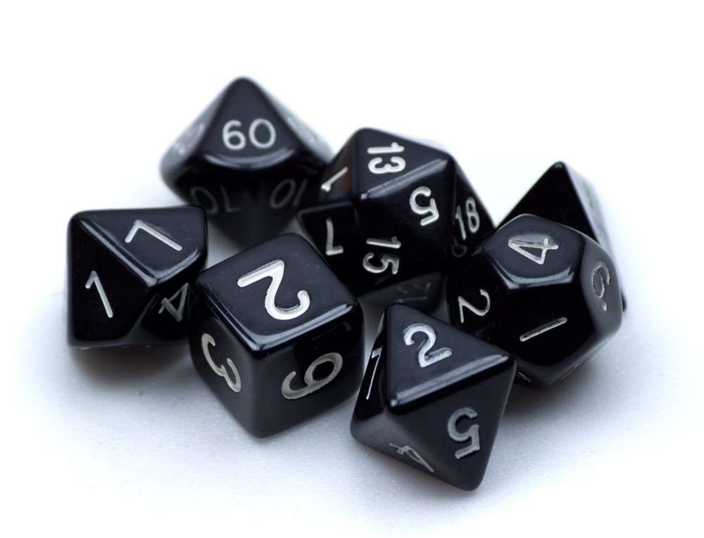 7 Die Polyhedral Dice Set - Solid Black with Velvet Pouch By Wiz Dice 3