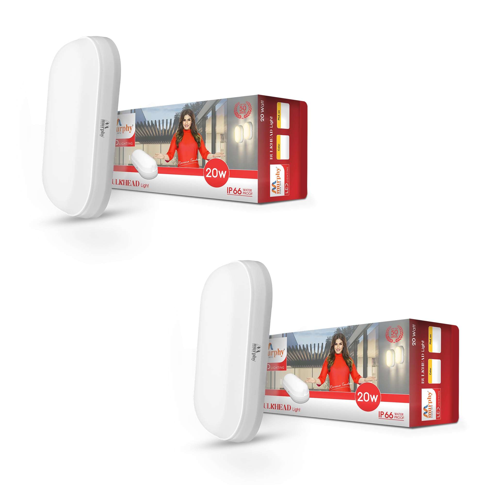 Murphy 20W LED Oval Shape Bulkhead Wall Lamp | IP66 Waterproof Outdoor Light for Gardens, Porches & Bathrooms | Cool White, Pack of 2 | 2-Year Warranty 1