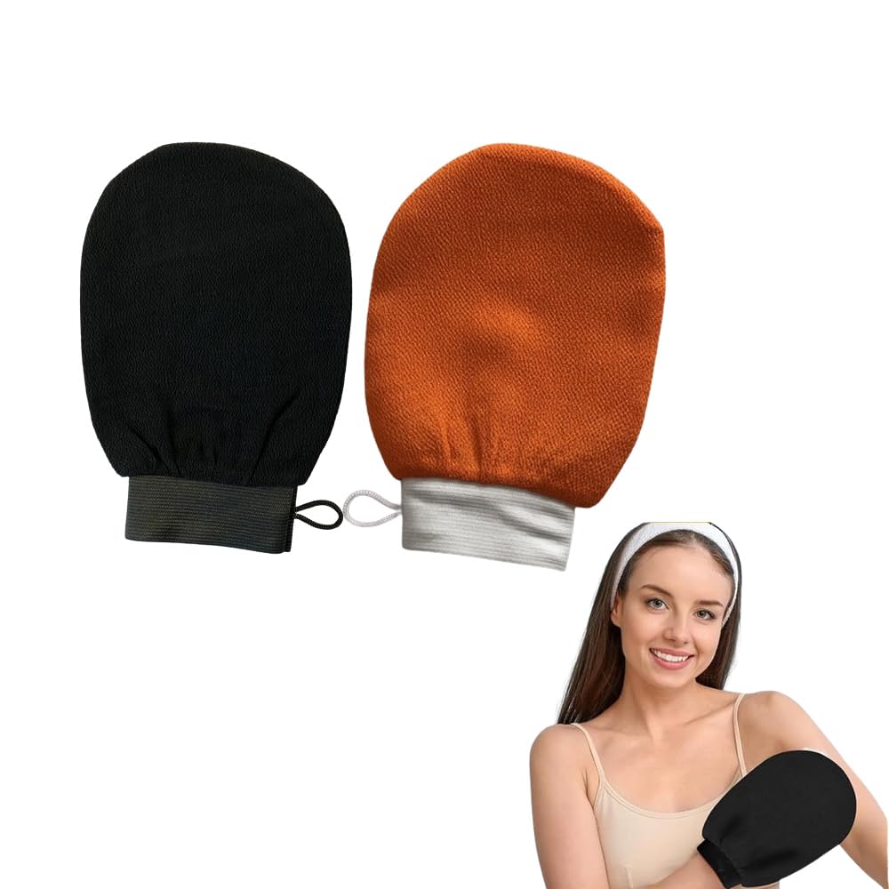 Kessa Exfoliating Glove, Kessa Glove, Zawina Morocco Exfoliating Glove, Exfoliating Gloves for Shower Reusable, Deep Exfoliating Gloves Dead Skin Remover, Double-Sided (Black+orange)