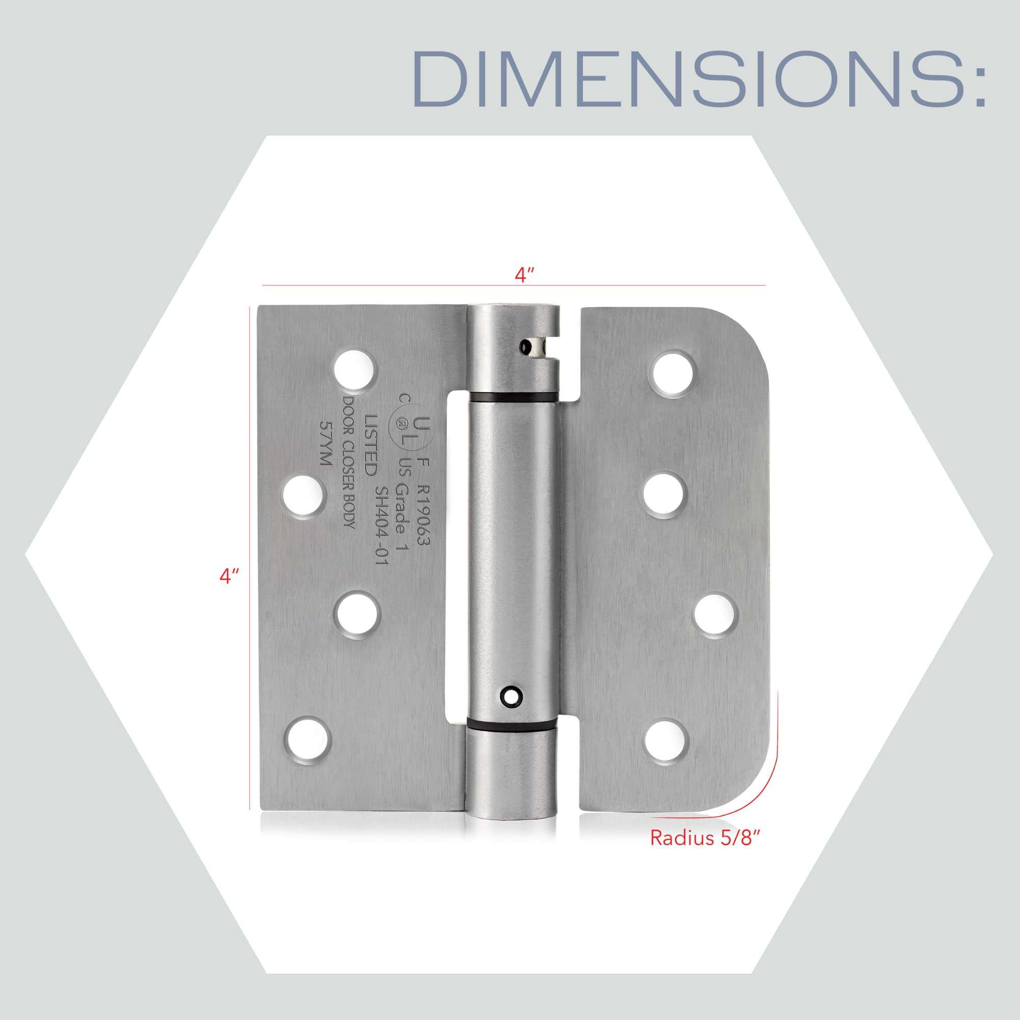 KS Hardware Self Closing Spring Hinge | Automatic Door Hinges with Complete Installation Hardware | 4" X 4" with 1 Square & 5/8" Radius Corners | 2 Pack (Satin Nickel) 3