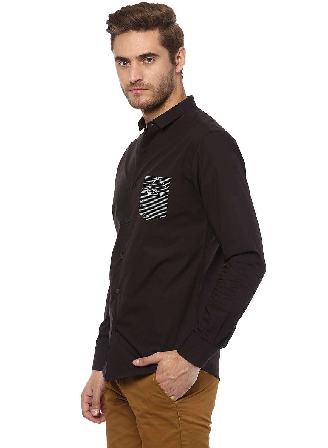 Mufti Men's Plain Slim Fit Casual Shirt (MFS-9489-G-01-BLACK_01-Black_L) 4