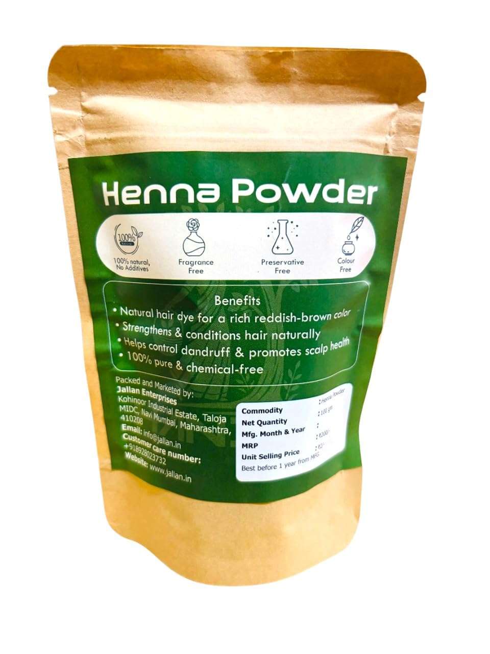 HandPik 100% Pure Natural Henna Powder| Organic Mehandi| For Hair colour, Bread and Hands| 100gm Pack 3