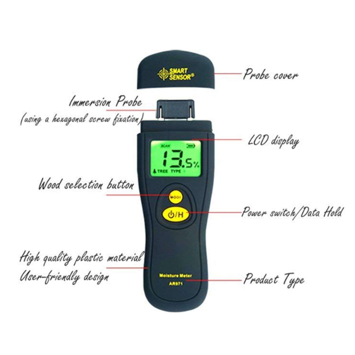 YYONGAO Water Quality Meter, Digital Wood Moisture Meter Timber Moisture Tester Hygrometer Moisture Analyzer Damp Detector Tree humity Meter AR971 2