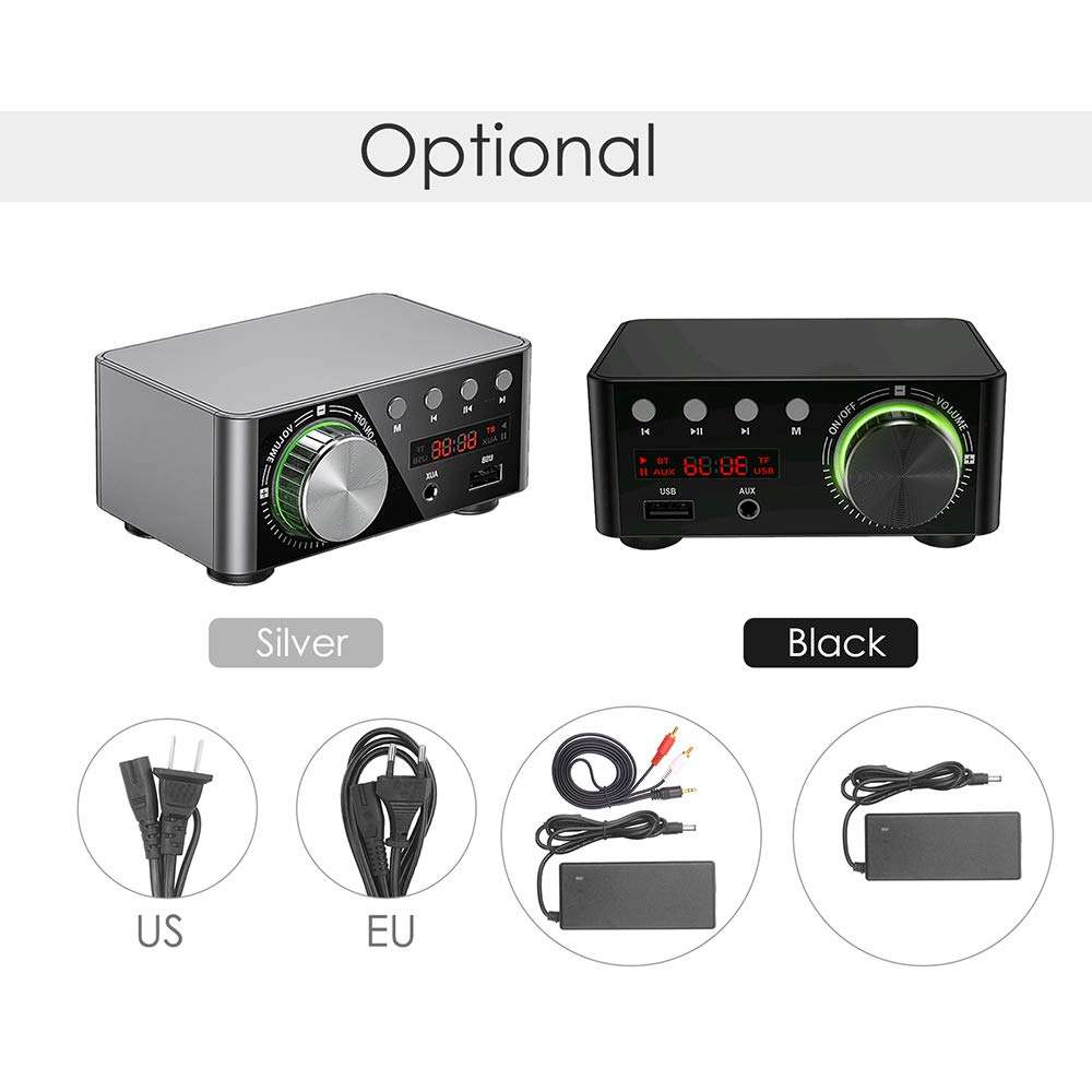 HUIOP Digital Amplifier,HiFi BT5.0 Digital Amplifier Mini Stereo Audio Amp 100W Dual Channel Sound Power Audio Receiver Stereo AMP USB AUX for Home Theater USB TF Card Players Black 3