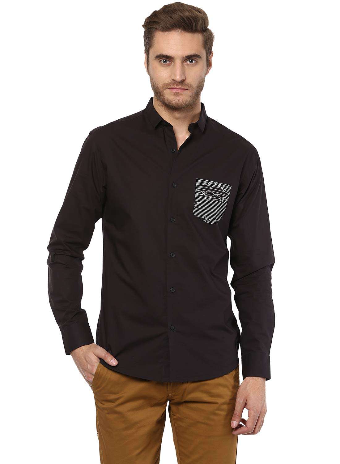Mufti Men's Plain Slim Fit Casual Shirt (MFS-9489-G-01-BLACK_01-Black_L) 1