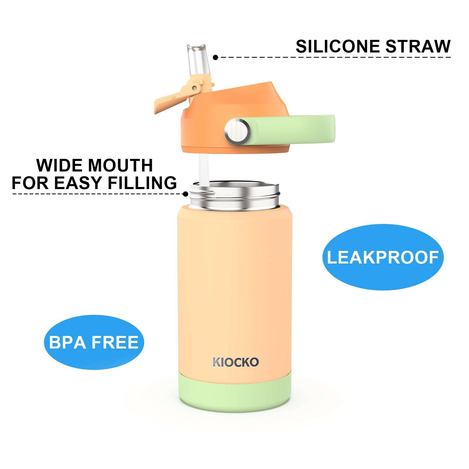 Kiocko Kids Insulated Water Bottle with Straw,12oz Toddler Cups with Stainless Steel Leak Proof for School Boys Girls（Orange-Mix） 5