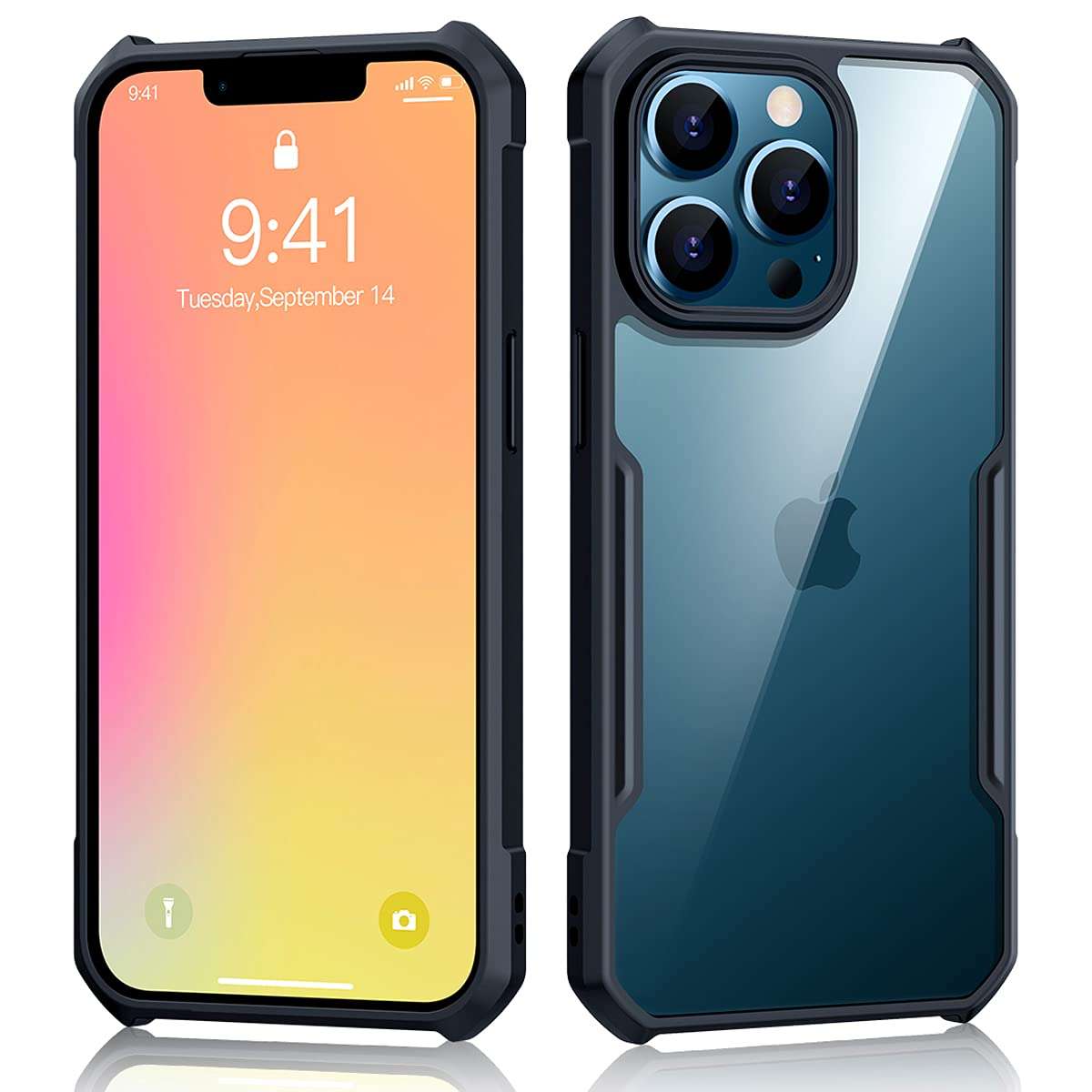 Xundd Case for iPhone 13 Pro (6.1 Inch), [Military Grade Drop Tested] Slim Clear Back with Shockproof Soft TPU Bumper Frame Cover - Black 1