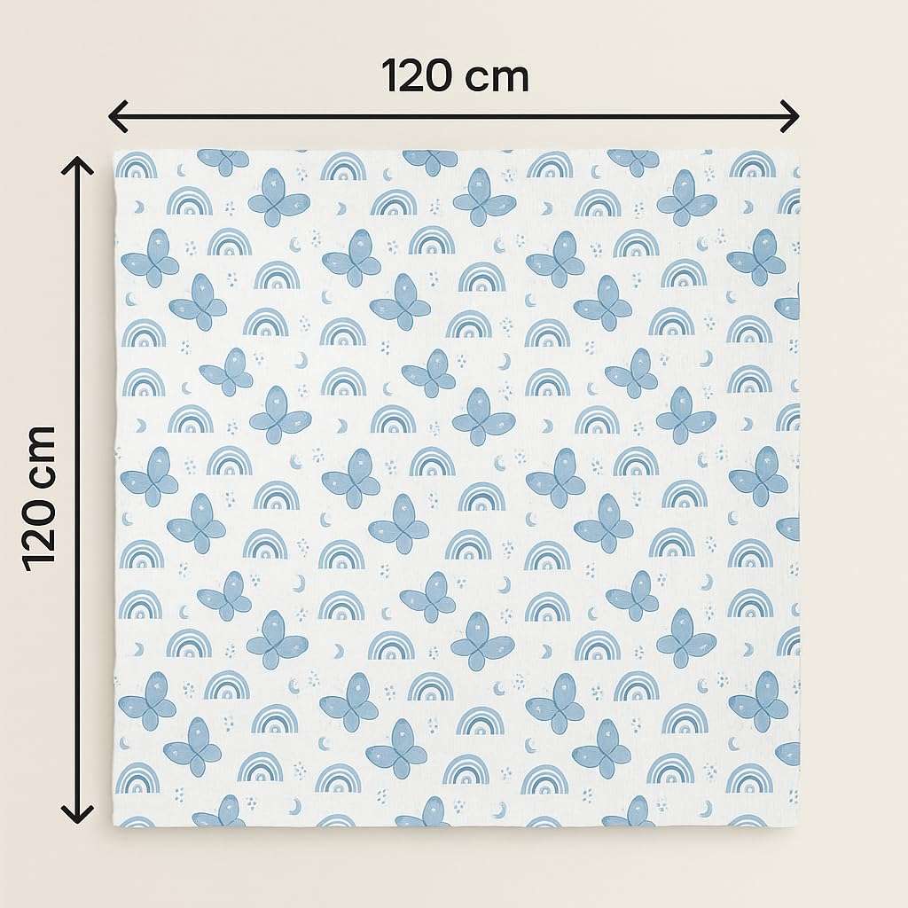 KISEKI Soft 100% Cotton Muslin Swaddle Blanket – 120 × 120 cm – Lightweight & Breathable Baby Wrap (Blue Butterfly) 6