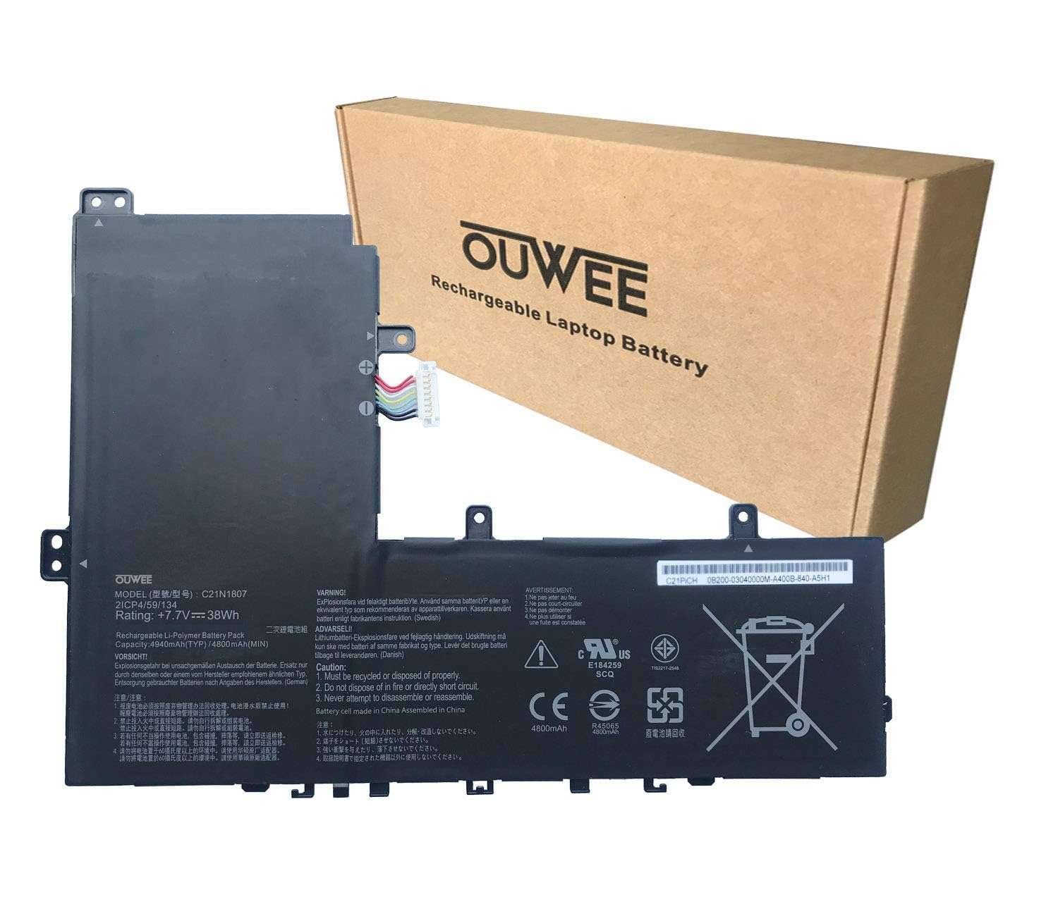 OUWEE C21N1807 Laptop Battery Compatible with Asus C223NA-1A C223NA-1B ChromeBook C223NA-DH02 GJ0025 VivoBook E12 E203NA-FD020TS FD048T FD088T FD026T Series C21PiCH 0B200-03040000 7.7V 38Wh 4940mAh 1