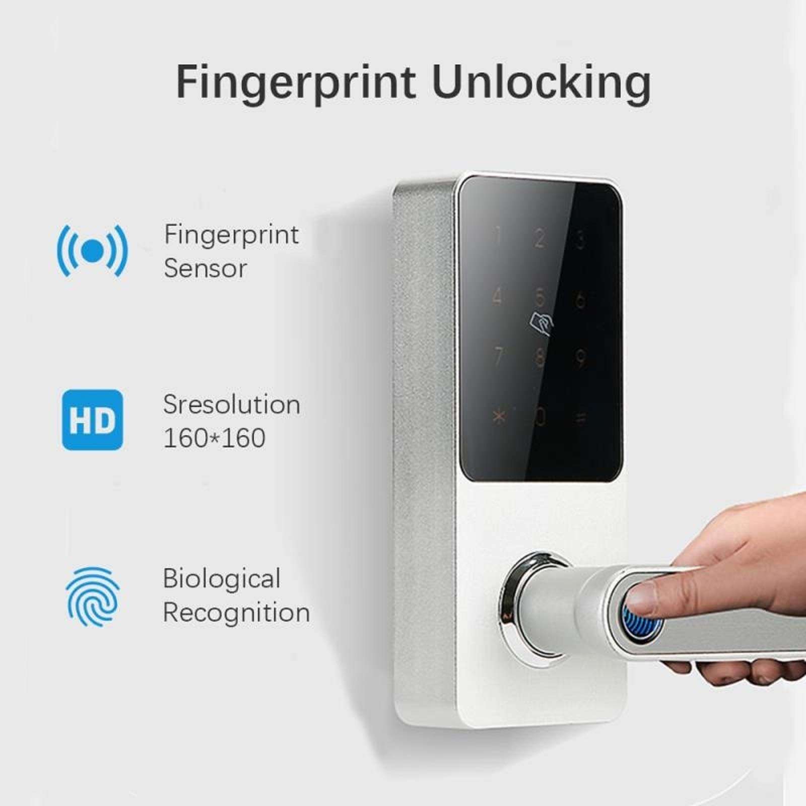 Keyless Entry Smart Door Lock, Smart Lock with Fingerprint, Touchscreen Keypad, Anti-peep Passcode, Electronic Digital Lock with Handle, High-Security Easy to Install for Home Office Hotel, Left Hand 2