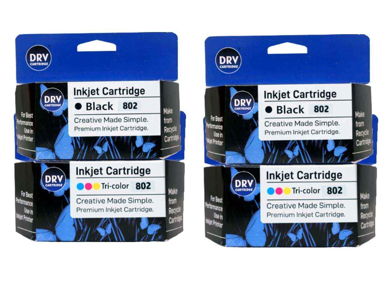 DRV 802 Original Ink Cartridge| Page Yield 100 | Mostly Compatability with all ink printers|Cost Efficient, Productive & Eco Friendly with Excellent Durability Reliable ink cartridges (Pack of 2, Black+TriColor)