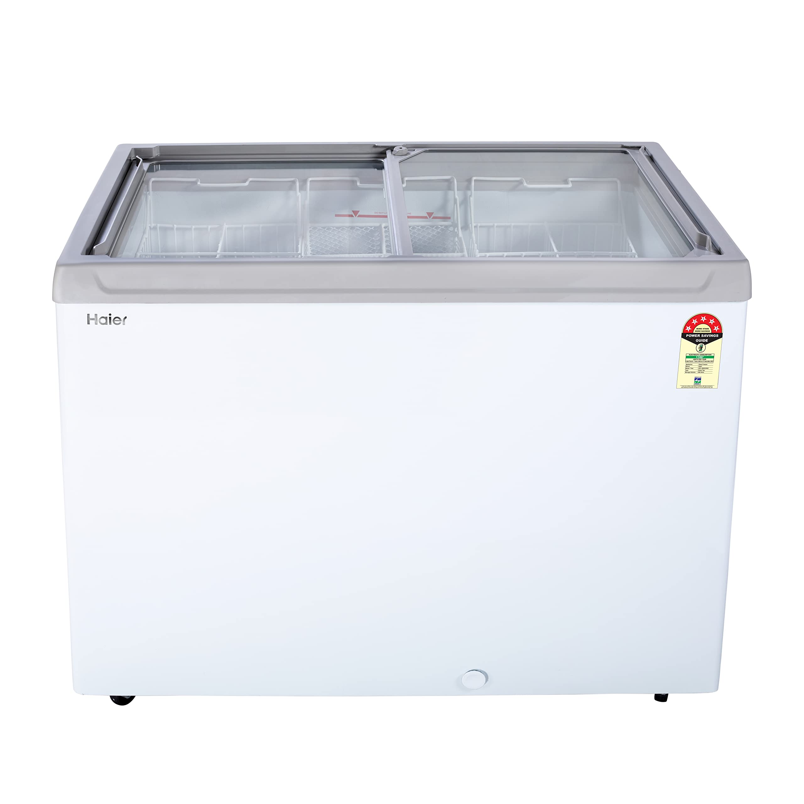 Haier HFC-300GM5-5 star rating double door Glass top model, With inside Metal liner, White