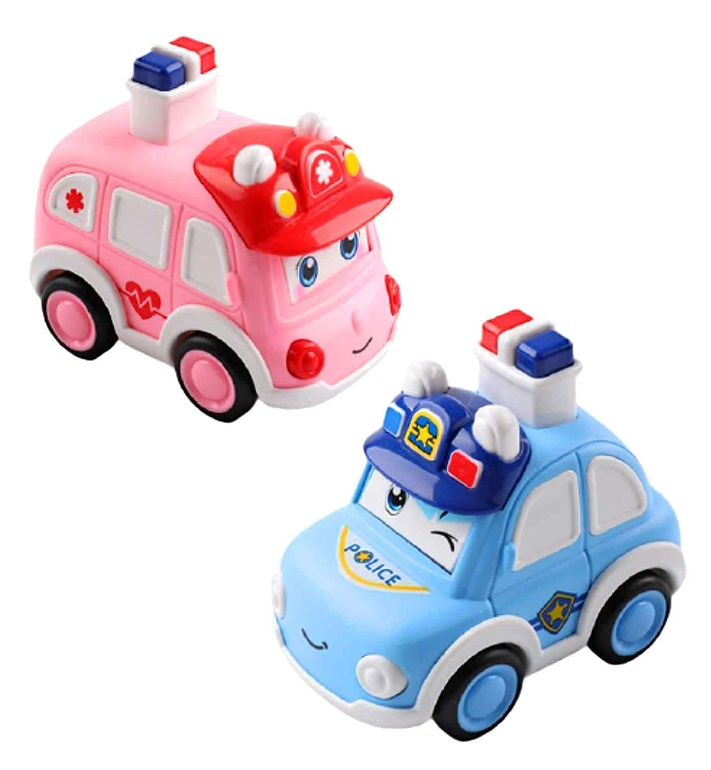 JYOTI HUB Kid New Play Set Plastic Ambulance & Police Car (Pack of 2) Friction Powered Press and Go Vehicle Toy for Kids 1