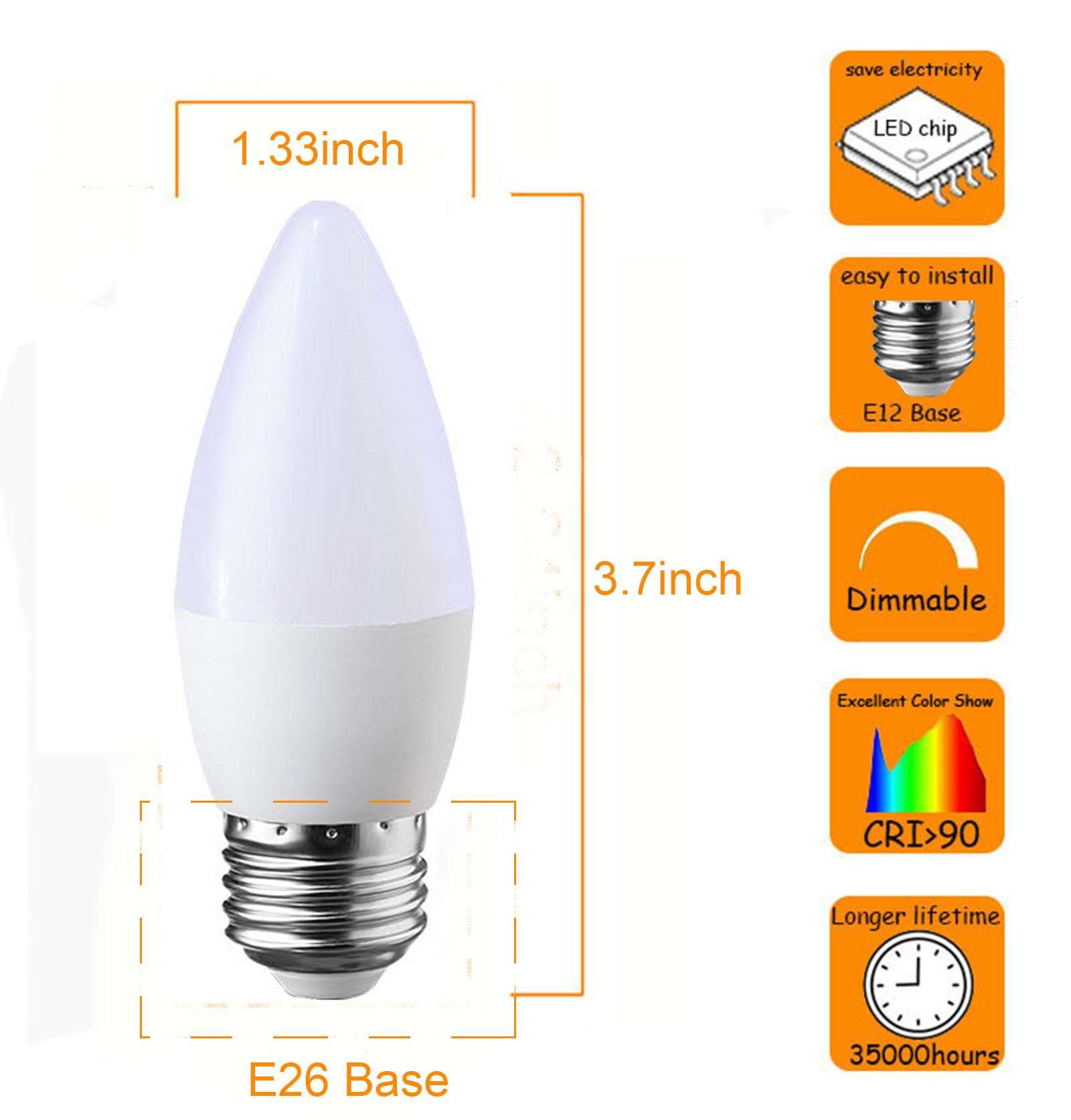 Dimmable B11 LED Candelabra Light Bulbs 40W 60W Equivalent B10 E26 Base 6W LED Chandelier Candle Light Bulbs,550LM,CRI90 10 Pack (2700K Soft White) 3