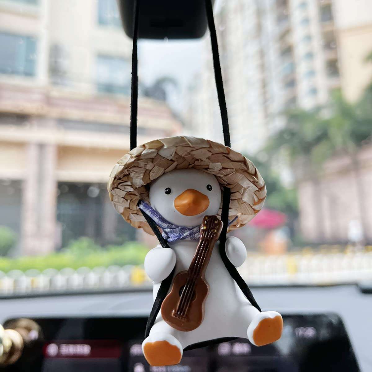Swinging Duck Car Hanging Ornament, Cute Car Hanging Blue Tie, Violin, Pink Backpack Accessories for Rear View Mirror, Car Pendant Duck Hanging Swing 3