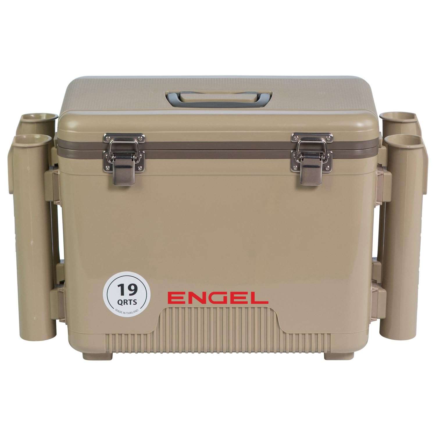 Engel UC19 19qt Leak-Proof, Air Tight, Fishing Drybox Cooler with Built-in Fishing Rod Holders, Also Makes The Perfect Small Hard Shell Lunchbox for Men and Women in Tan