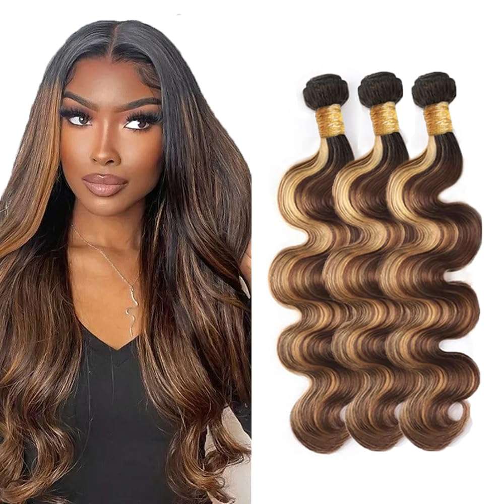 P4/27 Human Hair Bundles Highlight Body Wave Ombre Brown 16 18 20 Inch #27 and #4 4/27 1
