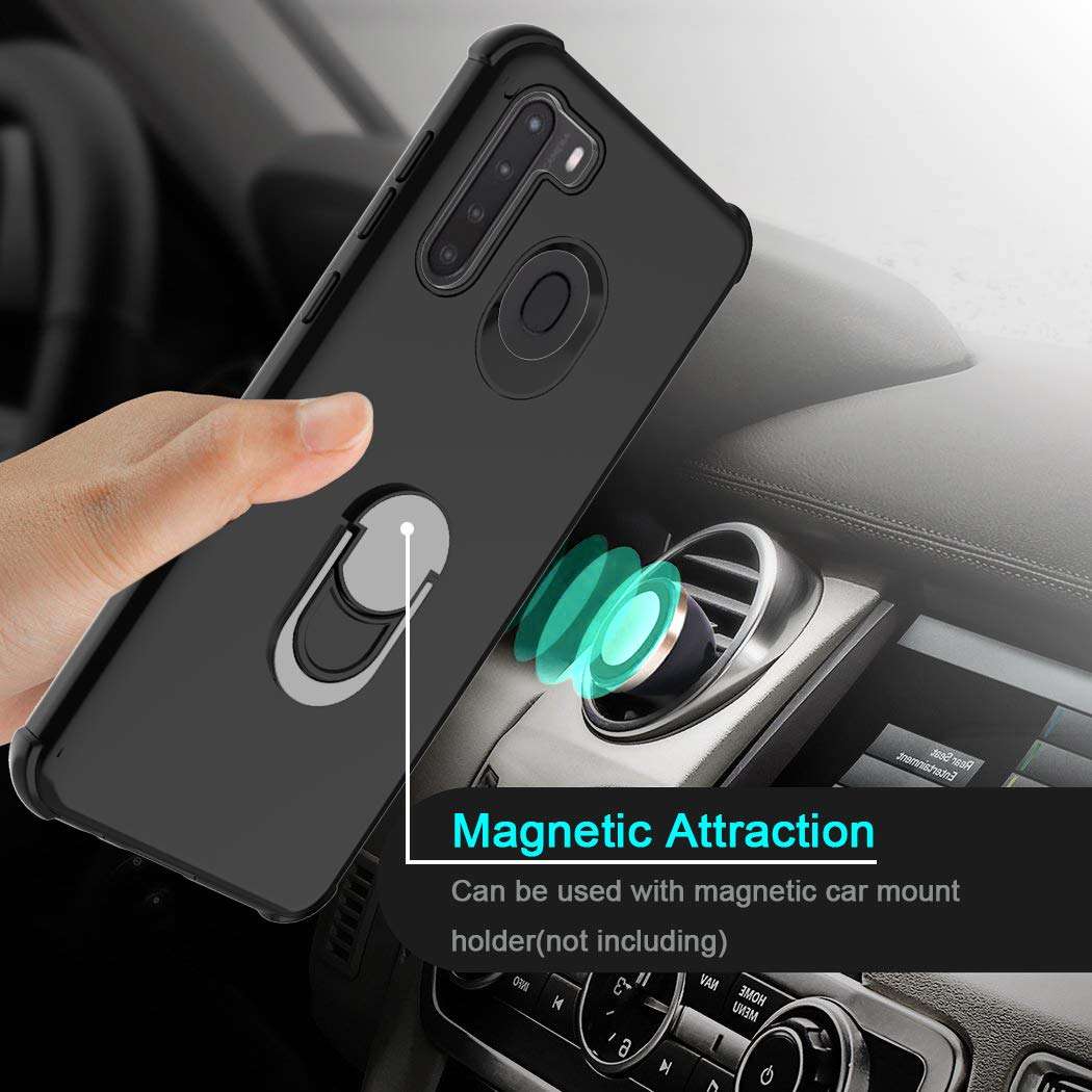 lovpec Compatible with Galaxy A21 Case with Screen Protector, Ring Holder Kickstand Shockproof Protective Phone Cover Case for Samsung Galaxy A21 (Black) 3