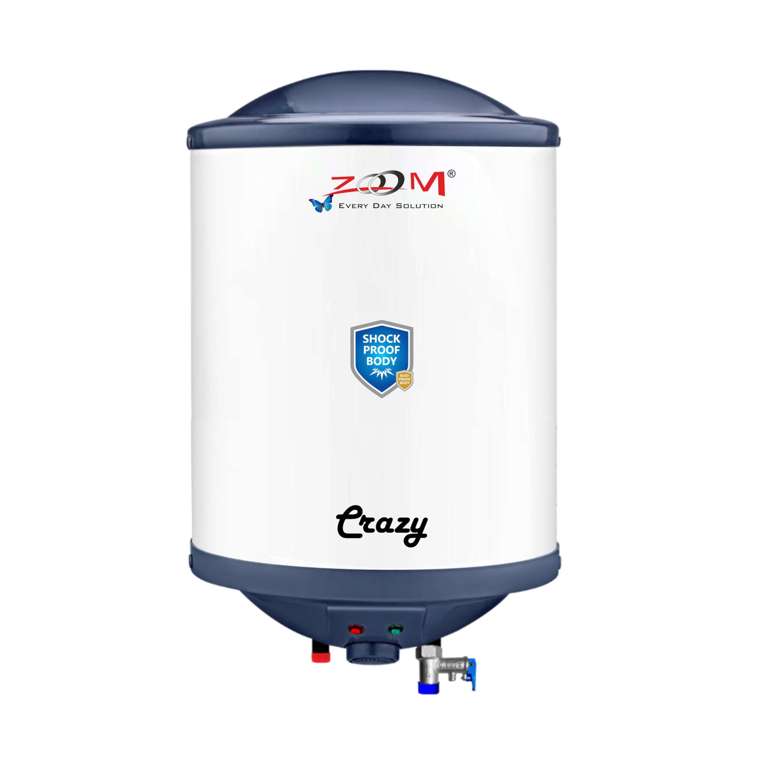 ZOOM Crazy 15 Litre Storage Water Heater Electric Geyser for Home/Bathroom | 5 Star Rating (BEE) | Shock Proof ABS Body | Glassline Tank | 8.5 Bar Pressure | 2 KW | 2 Yr Product + 7 Year Tank Warranty