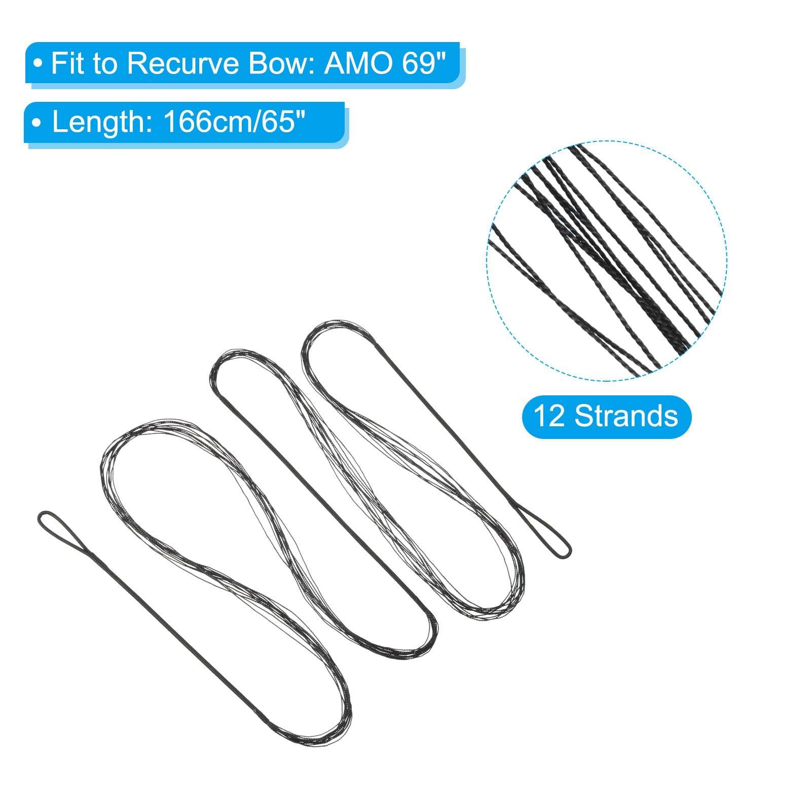 PATIKIL Bow String Replacement,12 Strands Recurve Bowstring with Nock Point for AMO 69" Traditional Recurve Bow, Black 3