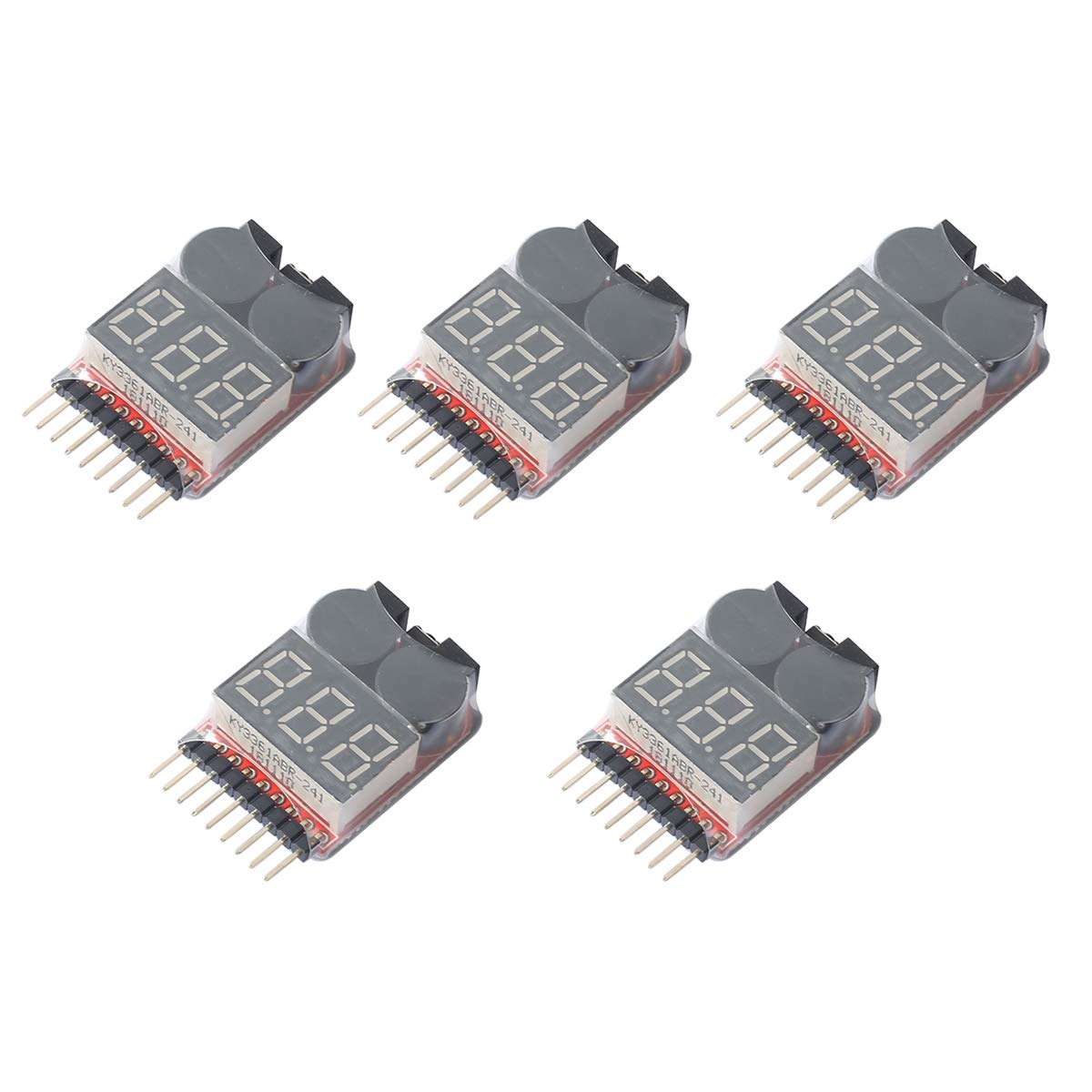 DEVMO 5pcs 1S~8S LiPo Life LiMn Voltage Checker Tester, Low Voltage Warning Alarm Buzzer with LED Indicator fit Remote Control Helicopter Spare Parts Monitor 1