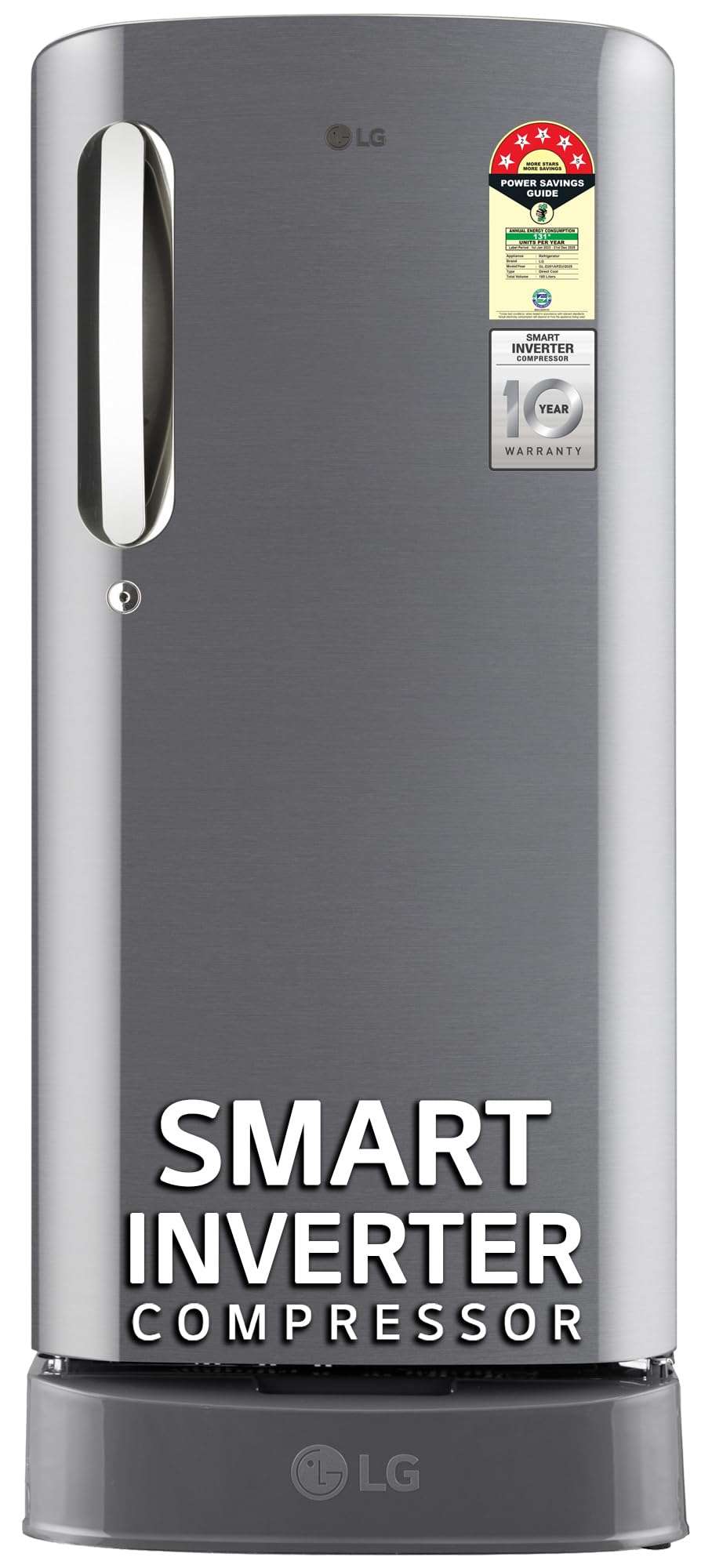 LG 185 L, 5 Star, Smart Inverter Compressor, Direct-Cool Single Door Refrigerator (GL-D201APZU.BPZZEBN, Shiny Steel, Base stand with drawer & Fast Ice Making) 1