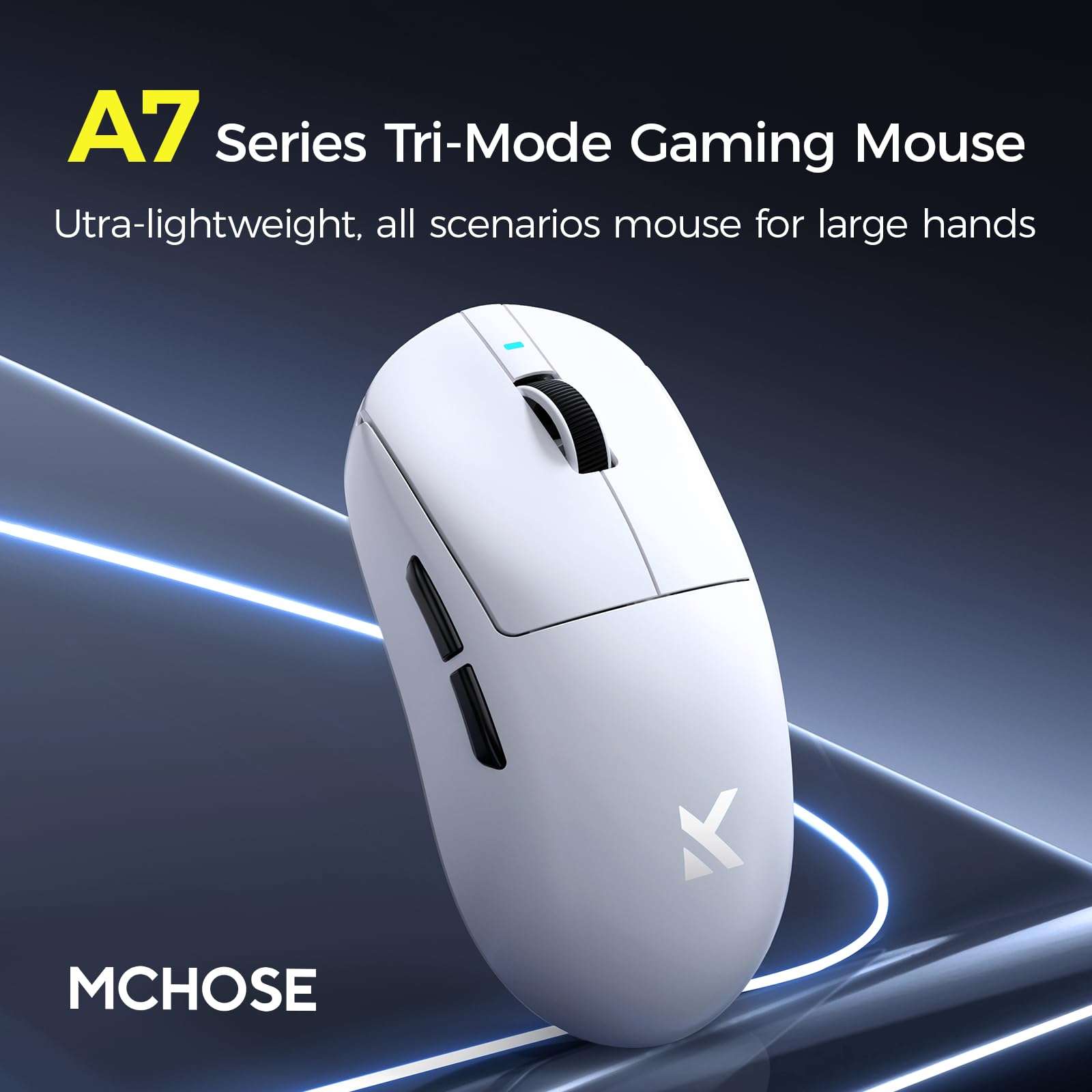 MCHOSE A7 Pro Wireless Gaming Mouse, Tri-Mode Connection, 59 Grams, PAW3395 26K DPI Sensor, Wired 8K/Wireless 1K Polling, 130 Hour Battery Life - Black 3