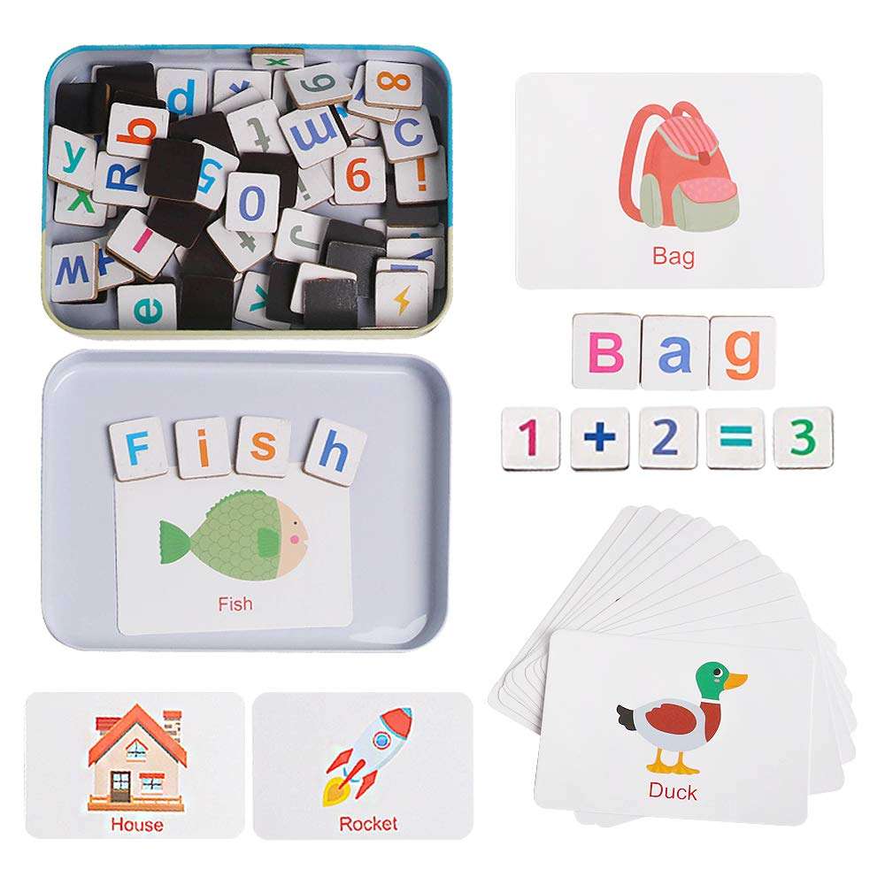 JCREN Magnetic Letters and Numbers Toys, Wooden Alphabet ABC 123 Magnets Flash Cards Refrigerator Kids Uppercase Lowercase Math Symbols for Fridge for 3 4 5 Year Old Preschool Kid 1