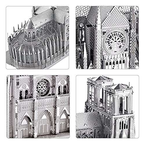 Piececool 3D Metal Puzzle for Adults, Gold Notre Dame De Paris Church Metal Model Kit, French Cathedral Architecture Building Kits, Great Birthday 114 Pcs 4
