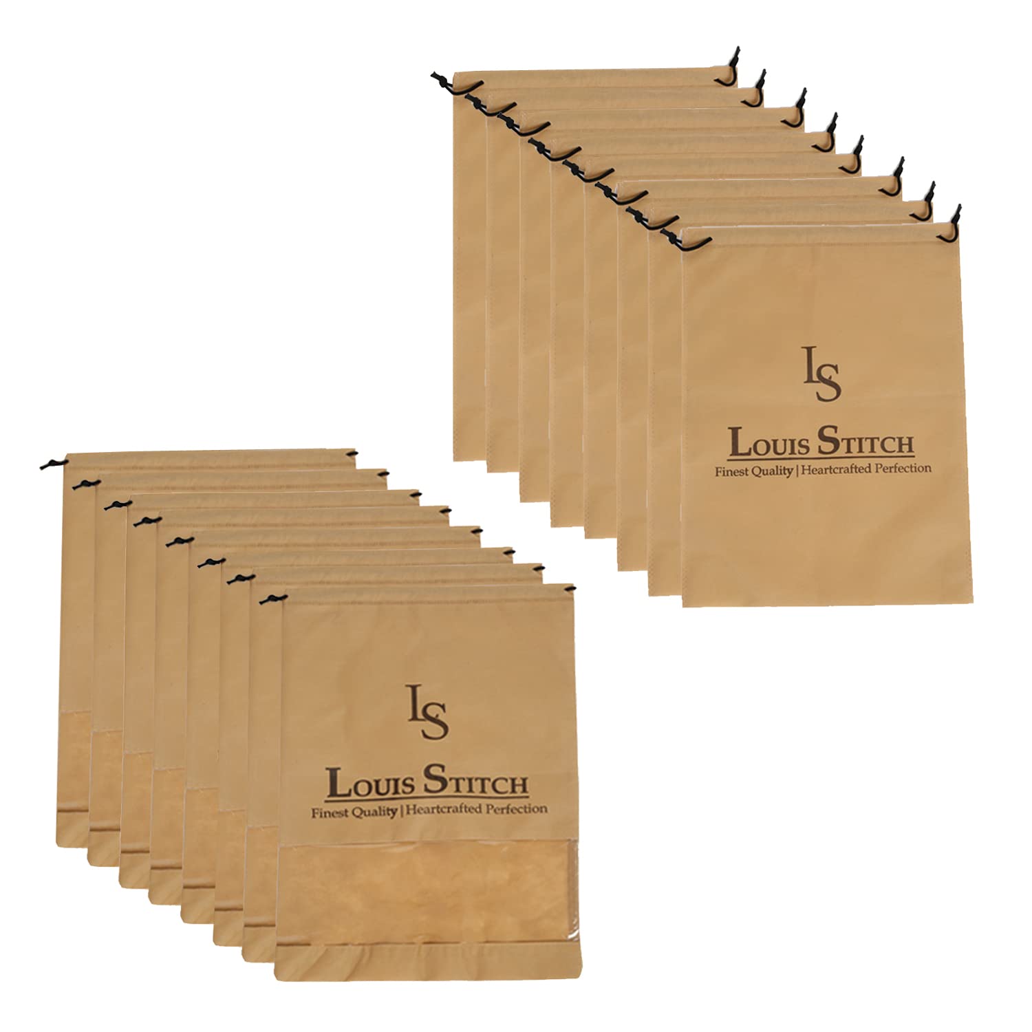 LOUIS STITCH Non-Woven Shoe Bag Travel Accessories Shoes Storage Cover Waterproof String Bag's Organizer Combo for Men Women Unisex (Pack of 16) (Beige Plain & See-Thru)