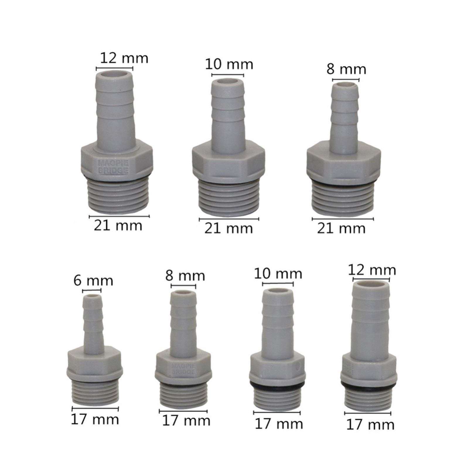 MANHONG Botanical Garden Lawn Nozzle 6/8/10/12mm Barb to 3/8", 1/2" Male Thread Straight Connector Garden Plastic Steel Hose Connector Fish Tank Air Pump Connector 2 (Color : 1I2 Inch to 8mm) 4