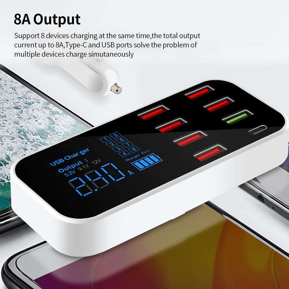 Decdeal A9S+ 8 Port Car Charger with LED Display Type-C QC3.0 Quick Charging Intelligent Portable Safe Vehicle Charger Station 4