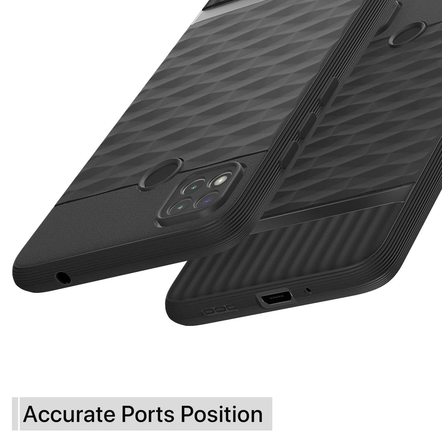 Pikkme Back Cover for Poco C31, Mi Redmi 10A / 10A Sport, Redmi 9 / Redmi 9 Activ / 9C Camera Protection 3D Hexa Cube Design Silicone Protective Bumper Case (Black) 5