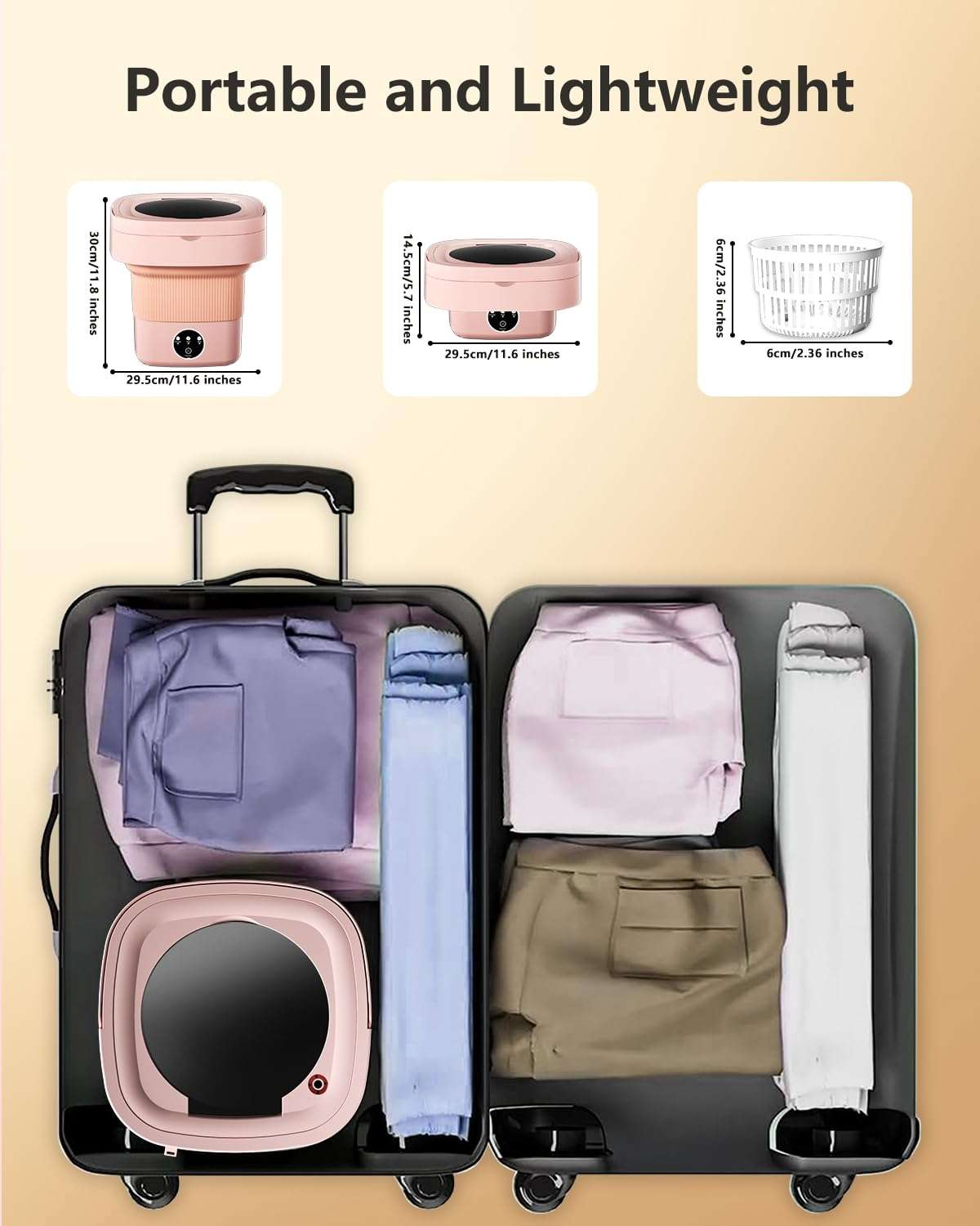 Portable Washing Machine, 9L Mini Laundry Washer with 3 Modes Cleaning for Underwear, Baby Clothes, Sock, Small Delicates. Foldable Washer and Dryer Combo for Apartment, Home,Hotel, Camping,RV(Orange) 3