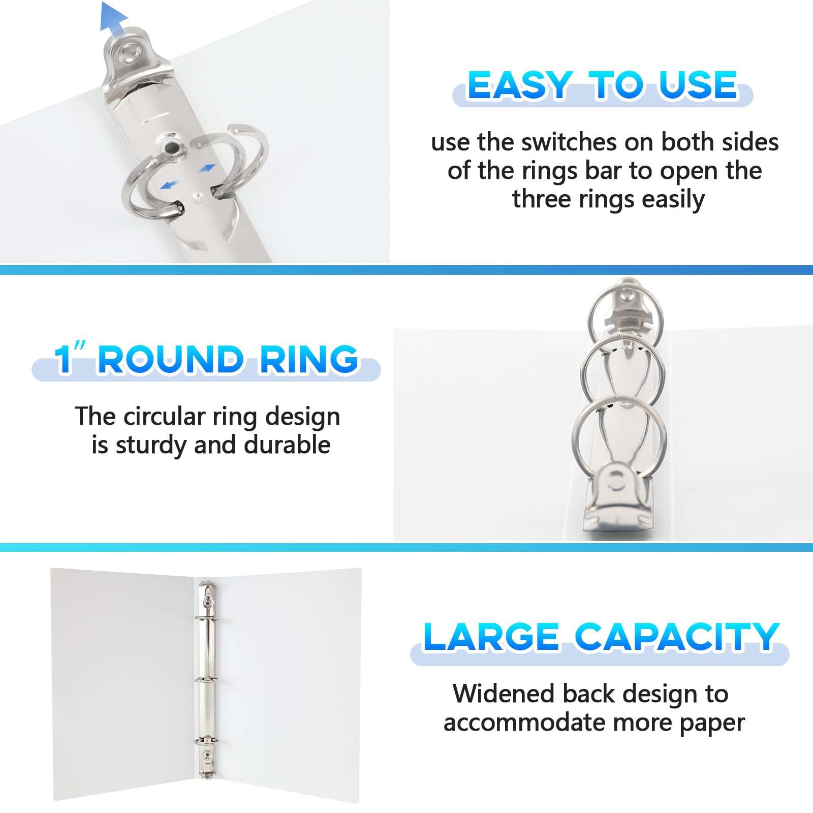 Henoyso 12 Pcs Plastic Mini 3 Ring Binder, Fits 5.5" x 8.5" Paper, Three Round Rings Flexible Mini Binders for School, Office Use, Recipe Binder, Photo Album Pages(1 Inch,White) 4